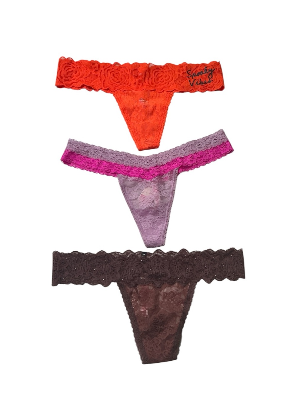 VS Pink Lace Thong Bottoms - Orange, Lavender/Pink, Brown Size Medium